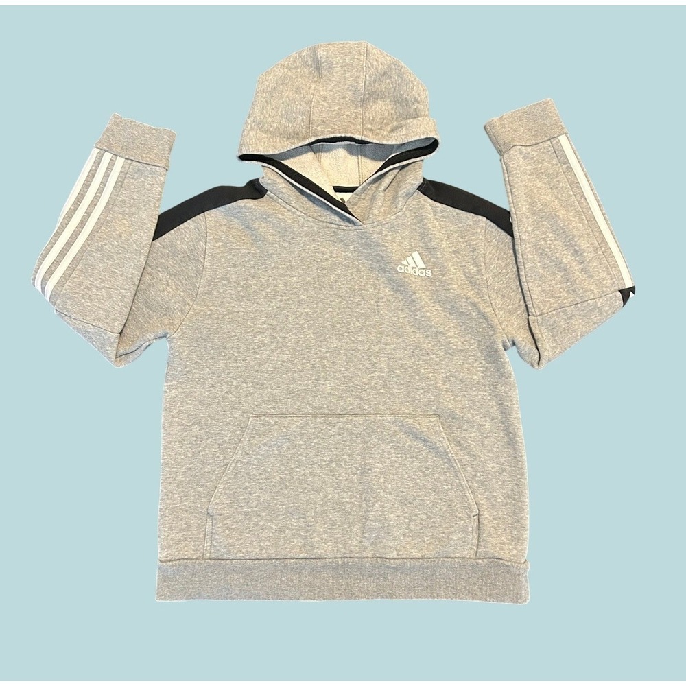 Adidas Boys Gray Pullover Hoodie Sweatshirt Size Large 14/16 Heather Gray 1518
